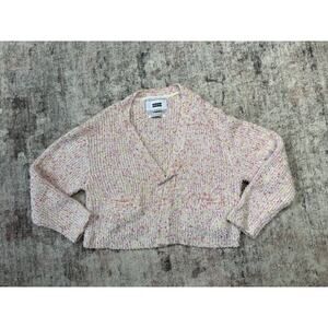 EENK L Short Knitted Pink Cardigan Two Front Pockets Made In Korea S Boxy Chunky